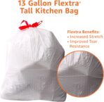 Amazon Basics 13 Gallon Tall Kitchen Drawstring Trash Bags, Flextra Strength, Tear Resistant, 10% Post Consumer Recycled, 90 Count, White - Image 5