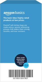 Amazon Basics 13 Gallon Tall Kitchen Drawstring Trash Bags, Flextra Strength, Tear Resistant, 10% Post Consumer Recycled, 90 Count, White - Image 7