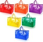 Shappy 6 Pieces Extra Large Reusable Shopping Grocery Bags with Handles Colorful Woven Plastic Waterproof Tote Bags - Image 5