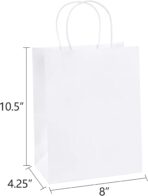 BagDream Gift Bags 8x4.25x10.5 100Pcs Kraft Paper Bags with Handles Bulk, White Gift Bags Medium Shopping Retail Merchandise Wedding Party Favor Bags, Paper Grocery Bags Sacks Recyclable - Image 3