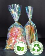 Labeol 100pcs Iridescent Cellophane Bags Goodie Candy Gift Bags 5×11 4×9.5 Valentines Day Treat Bags with Ties Clear Holographic Party Favor Wraps Easter Christmas - Image 7