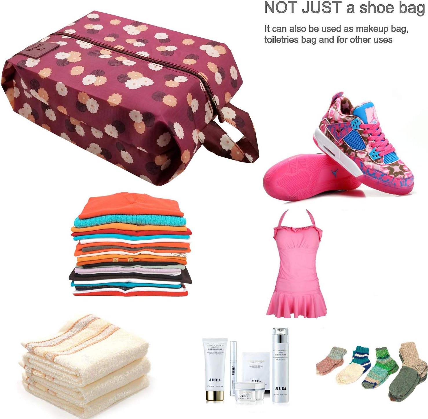 M-jump 4 Pack Travel Essentials Shoe Bags 4 Colors Fashion Shoe Bags for Men & Women Shoe Storage, Travel Accessories Vacation, Luggage Organizer Portable Shoe Pouch with Handle - Image 5