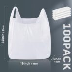 100 Pack 32" x 19" x 6" Extra Large White Plastic Shopping Bags(0.8 Mil Thick) Reusable Heavy Duty Large T-shirt Grocery Bags Bulk with Handles for Restaurant, Retail, Business - Image 4