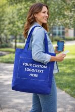 Custom Tote Bags 10–100 Pack, Personalized Reusable Shopping Bags with Handles, 14.25” W x 15” H x 5” Bottom Gusset, Lightweight Promotional Tote Bags with Logo or Text for Everyday Use - Image 3