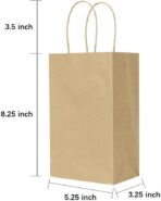 Oikss 100 Pack 5.25x3.25x8.25 Inch Small Plain Natural Kraft Paper Gift Bags with Handles Bulk for Birthday Party Favors Grocery Retail Shopping Business Goody Craft Bags Cub Sacks (Brown 100 Count) - Image 3