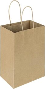Oikss 100 Pack 5.25x3.25x8.25 Inch Small Plain Natural Kraft Paper Gift Bags with Handles Bulk for Birthday Party Favors Grocery Retail Shopping Business Goody Craft Bags Cub Sacks (Brown 100 Count) - Image 4