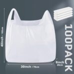 100 Pack 40" x 30" x 8" Extra Large White Plastic Shopping Bags(0.8 Mil Thick) Reusable Heavy Duty Large T-shirt Grocery Bags Bulk with Handles for Restaurant, Retail, Business - Image 4