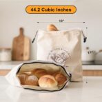 Bread Bags for Homemade Bread - 2 Packs XL Reusable Organic Beeswax Linen Cotton Sourdough Bag, Homesteading Essentials Sourdough Bags with Sealing Zip to Keep Fresh - Image 5