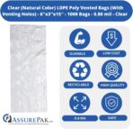 ASSUREPAK Clear (Natural Color) LDPE Poly Vented Bags (With Venting Holes) - 6"x3"x15" - 1000 Bags - 0.80 mil - Clear - LDVENT6315WF - AssurePak - Image 4