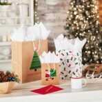 Hallmark Christmas Gift Bags for Kids (8 Bags: 3 Small 6", 3 Medium 9", 2 Large 13") Recyclable Kraft with Santa, Lights and Tree - Image 3