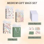 woric 10.6" Medium Gift Bags with Tissue Paper, 4 Pack Gift Wrap Bag with Greeting Cards for Birthdays Bridal Showers Mothers Day Weddings (10.6x7.87x4.7in) - Image 3