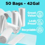 ToughBag 40-42 Gallon Trash Bags, 2.5 Mil Contractor Bags, Heavy Duty Large Trash Can Liners, Recycling Trash Bags, 33 x 48" (50 COUNT/CLEAR) - Made in USA - Image 3