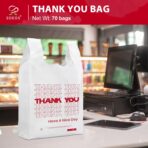 Soeos 70 Count Thank You Plastic Bags (11.5" x 6.5" x 21") Reusable White Shopping Bag with Handles for Grocery, Convenience Store, Restaurant, Supermarket, To Go & Takeout (Made in US) - Image 3