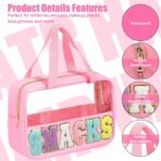 Chenille Letter Patch Clear Travel Bags, Preppy PVC&Nylon Makeup Bag with Handle and Zipper, Waterproof Large Clear Travel Toiletry Bag Storage Bag for Women Girls - Image 4