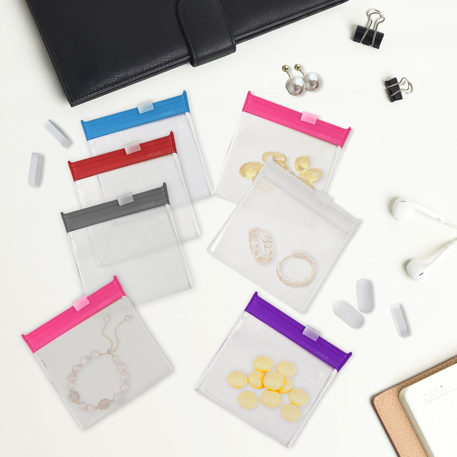 Reusable Pill Pouches with Slide Lock,14 Piece Zippered Pill Bags for Travel Organizer Medicine Qtips and Small Items Translucent Portable Set in 7 Colors - Image 6