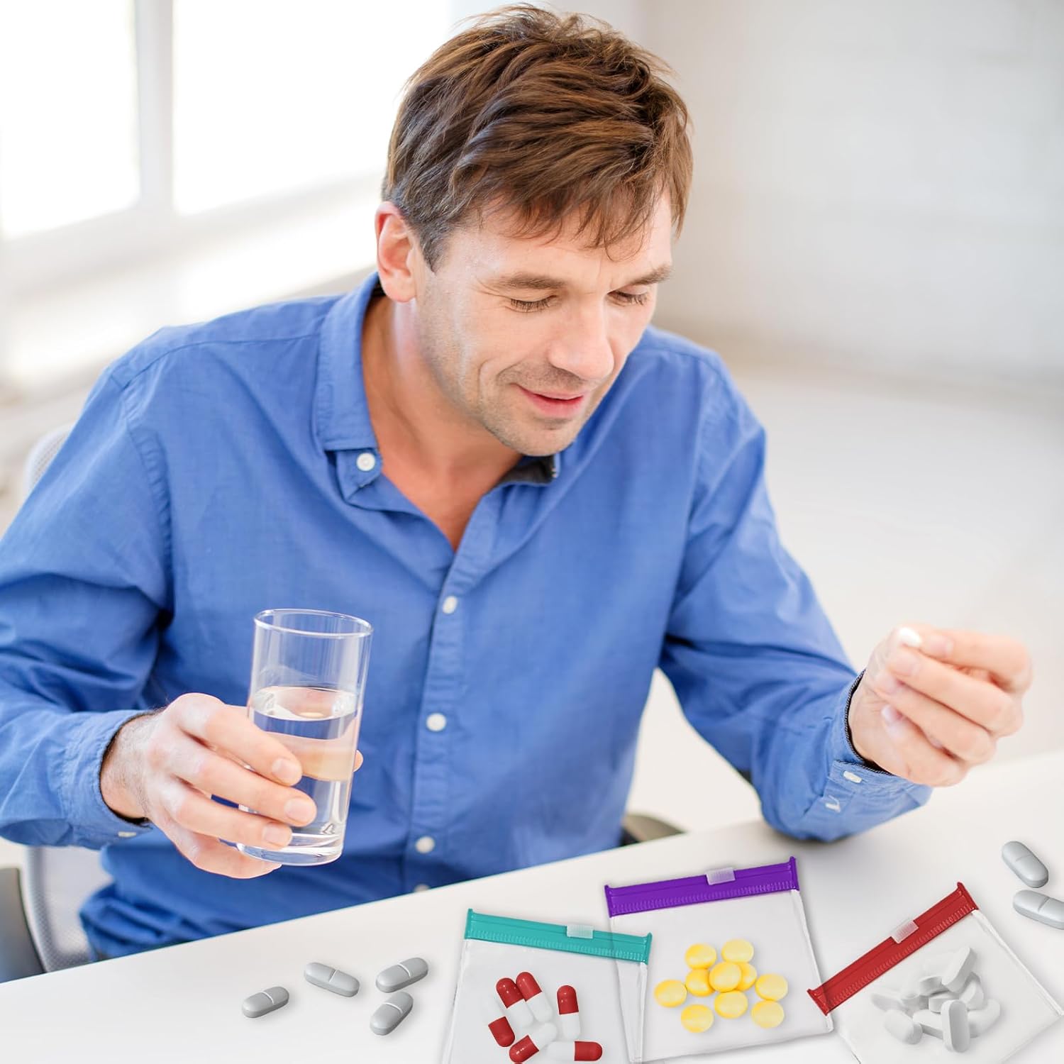 Reusable Pill Pouches with Slide Lock,14 Piece Zippered Pill Bags for Travel Organizer Medicine Qtips and Small Items Translucent Portable Set in 7 Colors - Image 7