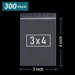 300 PCS Small Plastic Bags, 3 x 4 Inch Small Zip Bags, Transparent Jewelry Bags Reclosable, Clear Mini Baggies, Resealable Lock Poly Bags for Pill, Beads, Screws, Packaging - Image 3