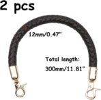 Semetall 2Pcs PU Leather Handbag Handles, Braided Replacement Purse Straps With Gold Spring Buckle for DIY Making, Black and Brown, 11.8" - Image 3