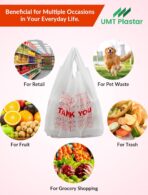 300 Count Thank You Plastic Bags with Handles, 12" x 6" x 22", 15 Mic White Grocery Bags - Ideal for Grocery Stores, Retail, Restaurants, and Takeout - Image 3