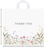 Purple Q Crafts Thank You Bags for Business and Stores 50 Pack 18" W x 18" H Floral Plastic Shopping Bags With Soft Loop Handle - Image 5