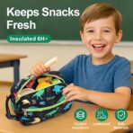 Bagseri Kids Snack Bag Boys - Small Reusable Mini Cooler Pouch, Insulated 3.9L Food Carrier with Buckle Handle for School and Daycare, Fits in Backpack, Black Dinosaur - Image 3