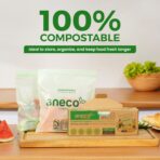 ANECO 100% Compostable Food Storage Bags with Ziplock - Extra Thick Resealable Sandwich Bags for Meal Prep, Food Storage, Carrying - Food Safe Disposable Freezer Snack Bags, Quart Size (25 Bags) - Image 3