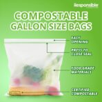Responsible Products Certified Compostable Large GALLON Resealable Zip Bag, Extra Strength Food Bags, Made from Plant Materials (32 Pack) - Image 4