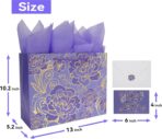 Qirrmiy 13" Large Rose Purple Gift Bag Set with Greeting Card and Tissue Paper for Women or Girls for Celebrating Birthdays, Mother's Day, Valentine's Day, Weddings, Anniversaries - Image 3
