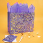 Qirrmiy 13" Large Rose Purple Gift Bag Set with Greeting Card and Tissue Paper for Women or Girls for Celebrating Birthdays, Mother's Day, Valentine's Day, Weddings, Anniversaries - Image 6