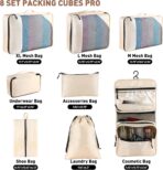 8-Piece Packing Cubes for Travel, Mesh Luggage Organizers with Shoe Bag, Toiletry Bag, Laundry Pouches, 4 Sizes (XL/L/M/S) for Suitcase Organization, Men Women Kids, Beige - Image 3