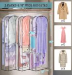 MISSLO 10" Gusseted All Clear Garment Bags for Hanging Clothes 60" Dress Bags for Gowns Long Fur Coat Closet Storage Covers, 3 Packs - Image 3