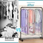 MISSLO 10" Gusseted All Clear Garment Bags for Hanging Clothes 60" Dress Bags for Gowns Long Fur Coat Closet Storage Covers, 3 Packs - Image 8