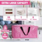 WORKPRO 6 Pack Extra Large Moving Bags with Zippers & Carrying Handles Backpack Straps, Heavy-Duty Storage Tote for Space Saving Moving Storage (Pink) - Image 4