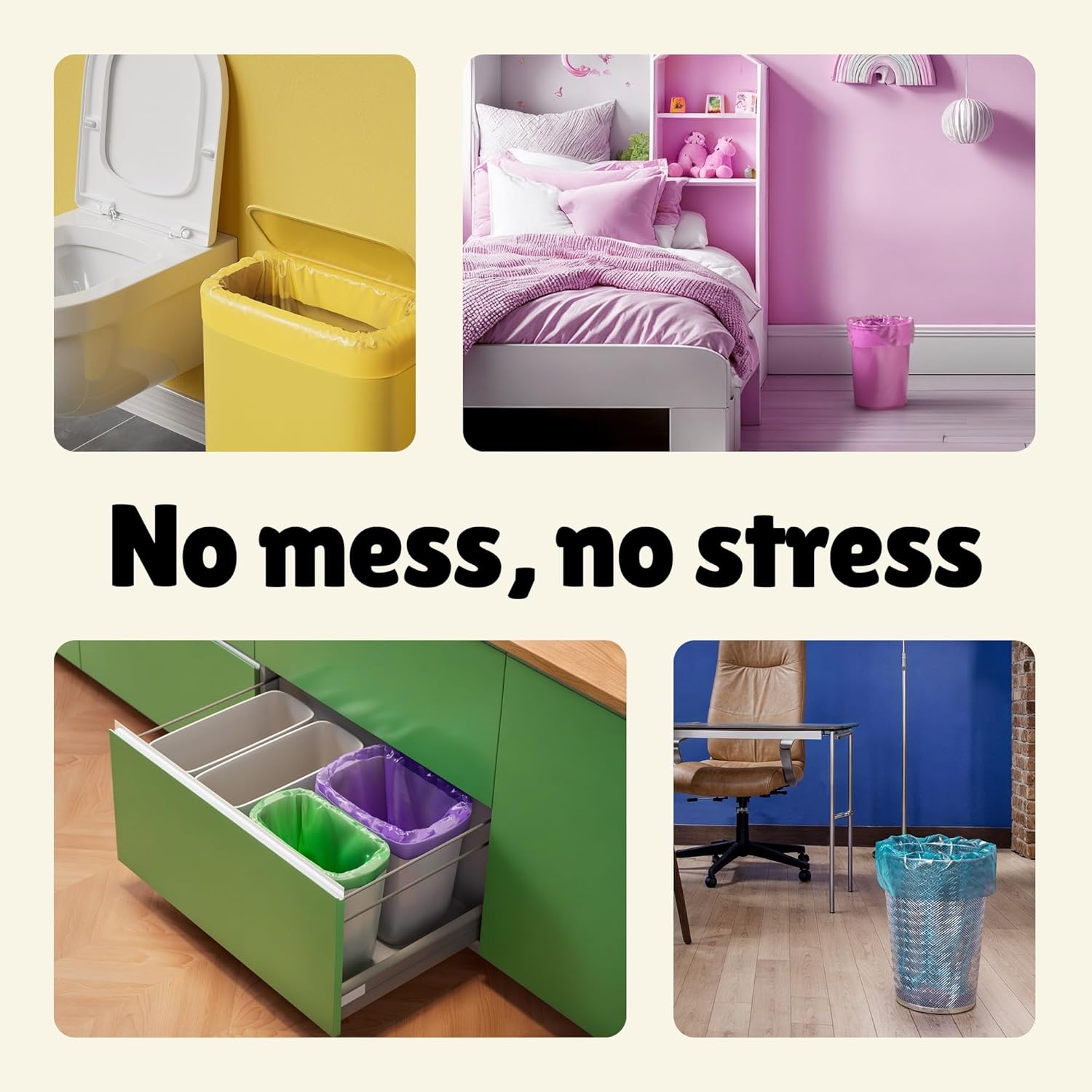 Forid Small Trash Bags for Bathroom - 2.6 Gallon Garbage Bags Unscented,Extra Thick Strong Wastebasket Can Liners for Home Office Bedroom,150 Bags Multi Colored - Image 5