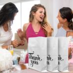100 Pcs White 12x15" Thank You Bags, Shopping Bags for Goodie, Boutique, Retail, Party Gifts, Clothes, Reusable Plastic Bag with handles (White) - Image 6