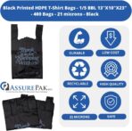 ASSUREPAK Black 'Thank You' HDPE T-Shirt Bags with Handles - 400 Bags – 1/5 BBL Size 13"x10"x23" – 21 Microns – Thank You Shopping Bags for Retail, Takeout, Restaurant Supplies - Image 4