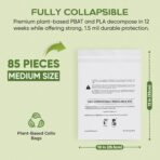 Plant-Based Cello Bags, 85 Count Compostable Storage Bags, Self-Sealing Translucent Frosted Bag for Clothes Snacks Cosmetics, Biodegradable Packaging with Resealable Closure, Medium - Image 3