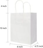 Oikss 100 Pack 8x4.75x10 Inch Medium White Kraft Paper Bags with Handles Bulk for Birthday Wedding Party Favors Grocery Retail Shopping Business Takeout Goody Craft Gift Bags Sacks, (100pcs Count) - Image 3