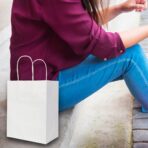 Oikss 100 Pack 8x4.75x10 Inch Medium White Kraft Paper Bags with Handles Bulk for Birthday Wedding Party Favors Grocery Retail Shopping Business Takeout Goody Craft Gift Bags Sacks, (100pcs Count) - Image 6