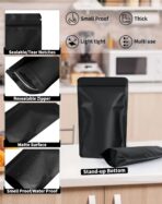 FireKylin 100 Pack Resealable Stand Up Bags,Smell Proof Pouch Sealable Foil Pouch Bags for Packaging (Black, 3.5" x 5.1") - Image 4