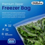 DiRose Reclosable Freezer Bags - 1 Gallon Size (200 Pack) | Double Zipper, Airtight Seal, BPA-Free, Premium Thick Heavy-Duty Bags for Safe and Secure Food Storage - Image 4