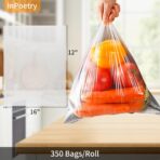Food Storage Bags, 12" x 16" Clear Plastic Produce Bags, for Food, Fruit, Vegetable, Kitchen, Refrigerator Storage, 350 Bags/Roll (1 Rolls) - Image 4