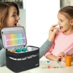 Medicine Storage Bag,Double Layers Pill Bottle Organizer Bag Empty with Lockable Zipper&Adjustable Divider,Medication Travel Carrying Bag for Pills,Vitamins,Medical Supplies - Image 9