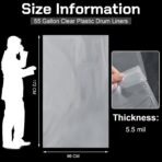 Lewtemi 6 Pack Clear Heavy Duty Plastic Drum Liners Large Thick Food Storage Bag for Vegetable Marinating Brining Lawn Outdoor Industrial Pail Liner 5.5 Mil Bucket Liner (55 Gallon) - Image 3