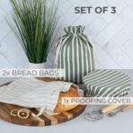KIBAGA Beautiful Linen Bread Bag Set and Proofing Cover For Homemade Sourdough Bread - Keeps Your Loaf Fresh for Days - Reusable and Easy to Clean Storage Bag, The Perfect Baking Accessories - Image 4