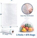 ASSUREPAK Clear Produce Roll Bags - 875 Bags -10"x15" – HDPE - 11 Microns - 0.44 mil – Grocery Use, Small Business Supply, Reusable, Kitchen Storage, Fresh Produce - Image 4