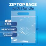 Biodegradable 9" X 12" Plastic Zip Bags With Handle For Carrying, 100 Count Heavy-Duty 3 Mil Clear Reclosable Eco-Friendly Poly Baggies, Zip Top Lock for A4 Letter Size Paper, Food Storage & Clothing - Image 3
