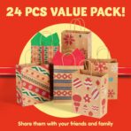 JOYIN 24 Christmas Kraft Gift Bags for Classrooms and Party Favors, Holiday Goody Gift Bags for Xmas Present Wrapping, Christmas Decorations, Party Supplies Decor (10.2" x 4.2" x 6.3 ") - Image 3