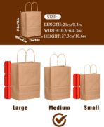 Bakepacker 400-Pack Medium Size Gift Paper Bags with Handles Bulk 10.6"x8.3"x4.3" Brown Party Kraft Shopping Bags - Image 6