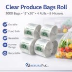 ASSUREPAK Clear Produce Bags Roll - 3000 bags - 15"x20" – (4 Rolls, 8 Microns) – for Grocery, Small Business, Reusable Produce Use, Food & Storage Needs, Garden Fresh, Narrow Profile, Kitchen Use - Image 5